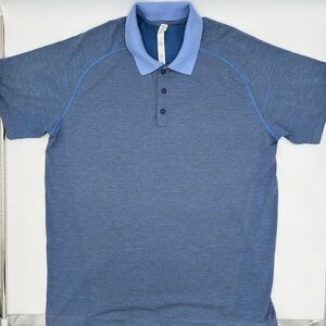 Lululemon Blue Striped Polo Shirt Sz XL